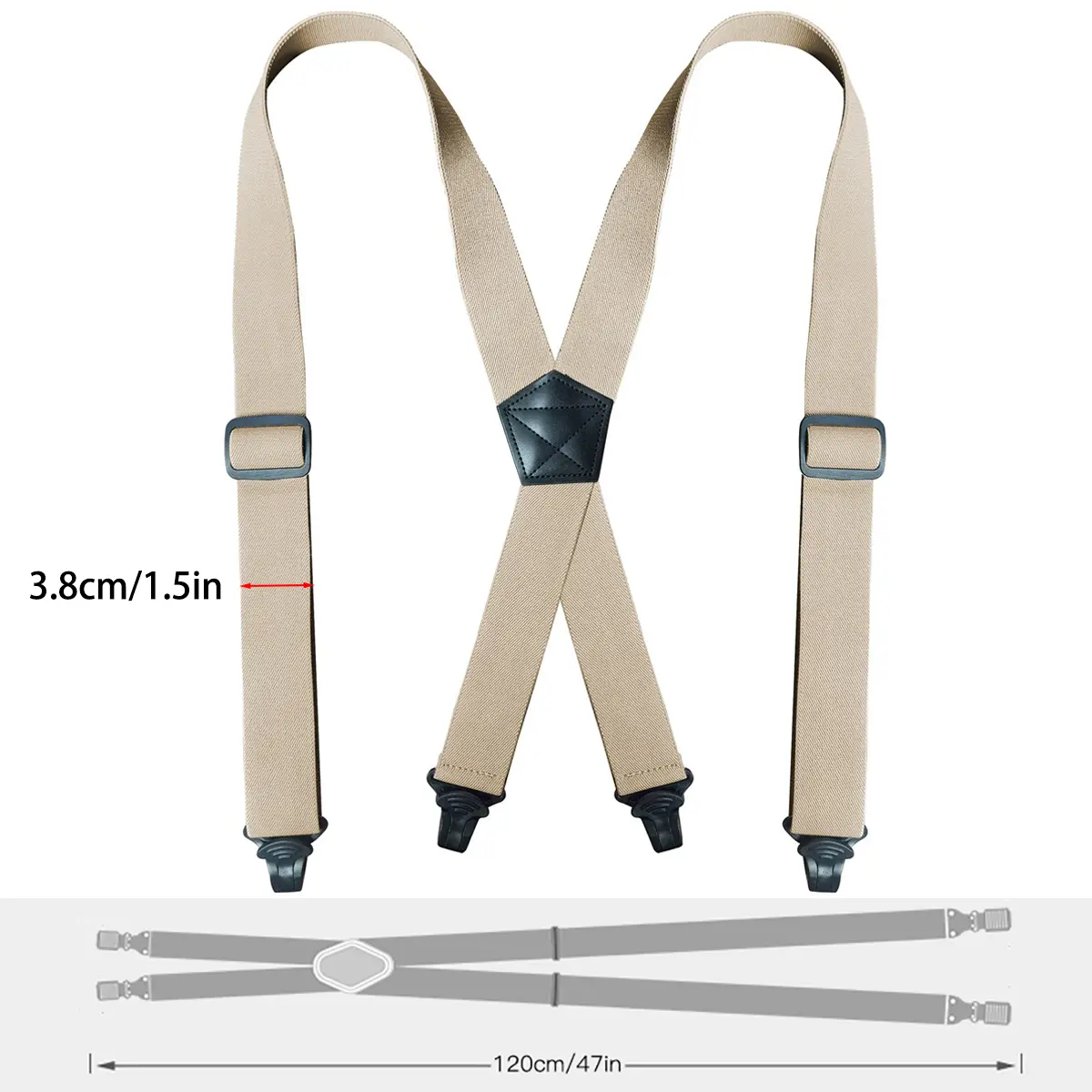 Men's Heavy Duty Big Tall Suspenders for Work, 3.8cm/1.5inch X-back 4 Strong Plastic Clips Adjustable Elastic Trouser Braces