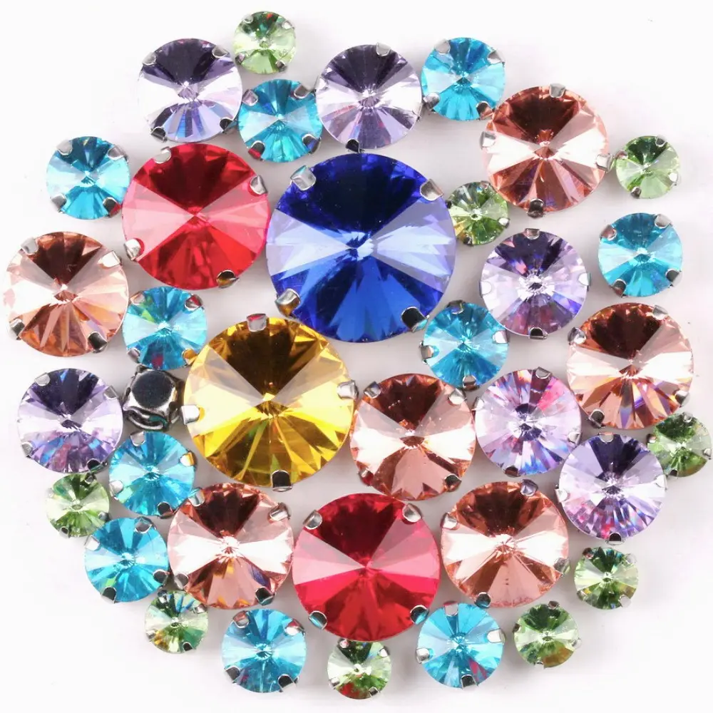 50pcs/Set Round Crystal Glass Beads Mixed Size Rhinestone Hand Sew On Stone Diamond for Dress Garment Jewelry Making DIY Crafts
