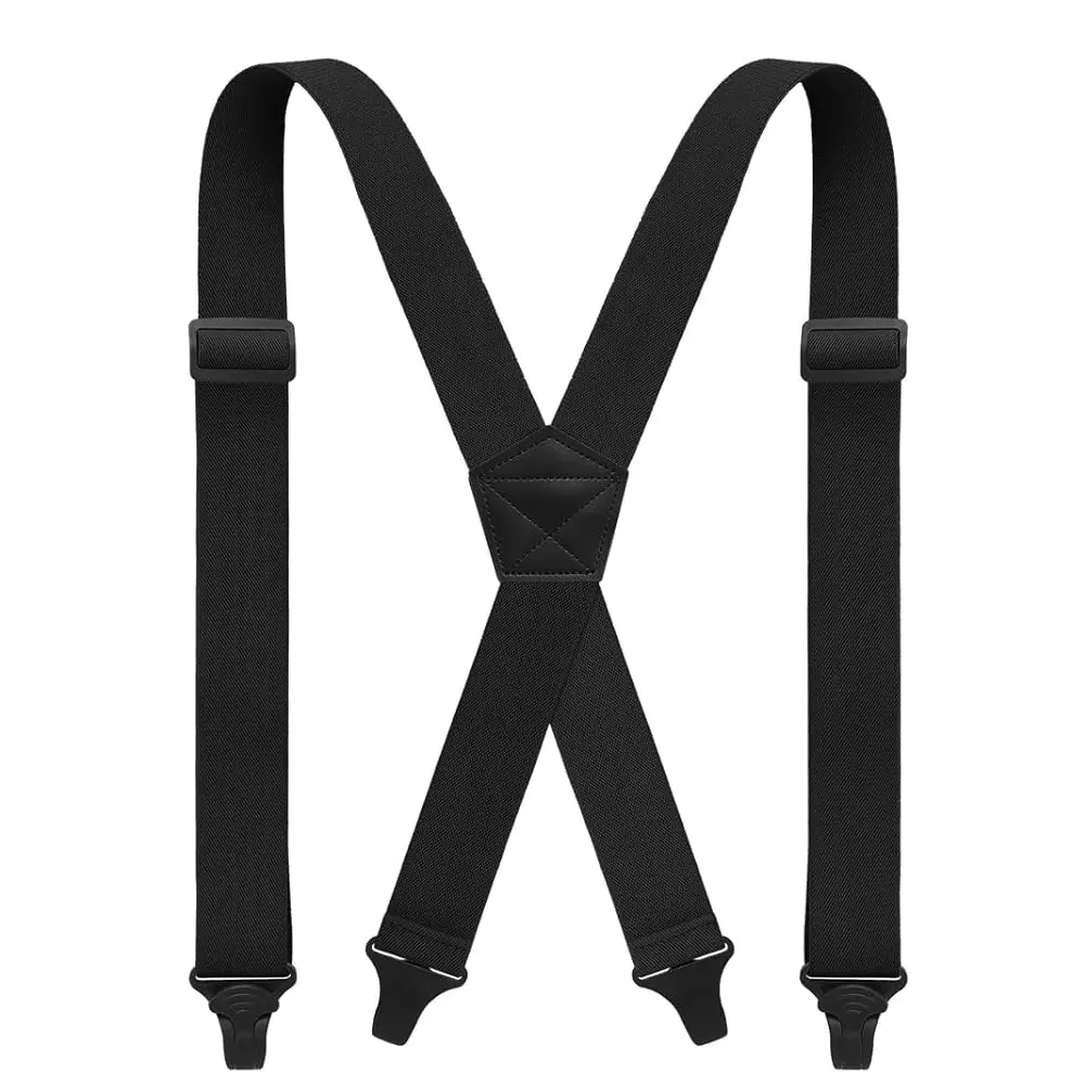 Men's Heavy Duty Big Tall Suspenders for Work, 3.8cm/1.5inch X-back 4 Strong Plastic Clips Adjustable Elastic Trouser Braces