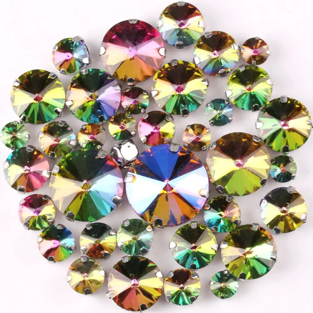 50pcs/Set Round Crystal Glass Beads Mixed Size Rhinestone Hand Sew On Stone Diamond for Dress Garment Jewelry Making DIY Crafts
