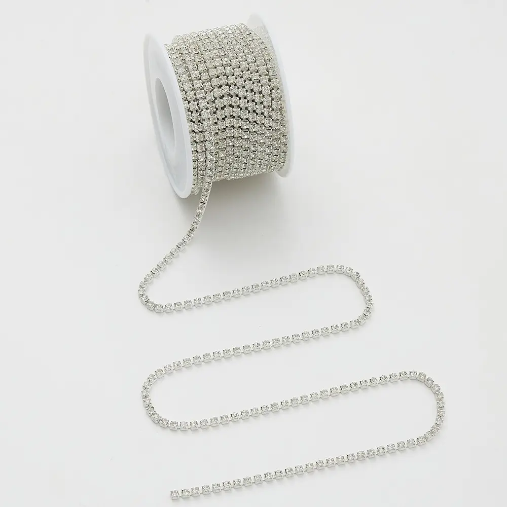 1 Yards 2/2.5/3mm Crystal Rhinestone Close Chain Trim Claw Cup Chains Trimming for Sewing Crafts DIY Clothes Shoes Bags Jewelry