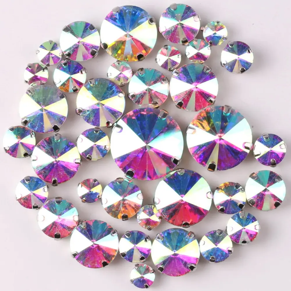 50pcs/Set Round Crystal Glass Beads Mixed Size Rhinestone Hand Sew On Stone Diamond for Dress Garment Jewelry Making DIY Crafts