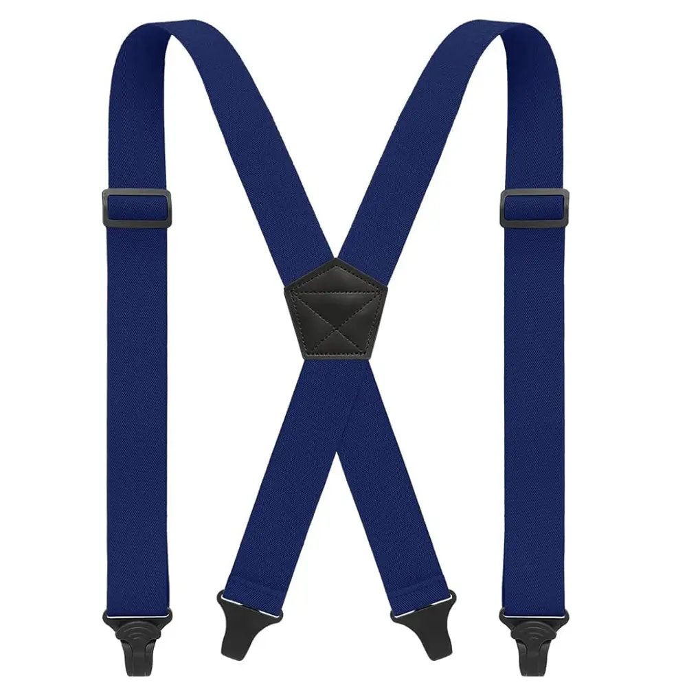 Men's Heavy Duty Big Tall Suspenders for Work, 3.8cm/1.5inch X-back 4 Strong Plastic Clips Adjustable Elastic Trouser Braces