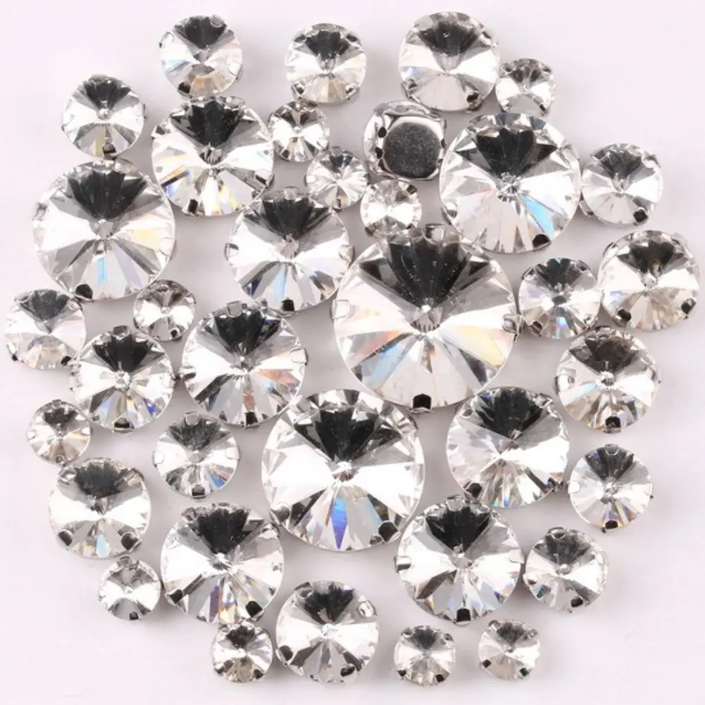 50pcs/Set Round Crystal Glass Beads Mixed Size Rhinestone Hand Sew On Stone Diamond for Dress Garment Jewelry Making DIY Crafts