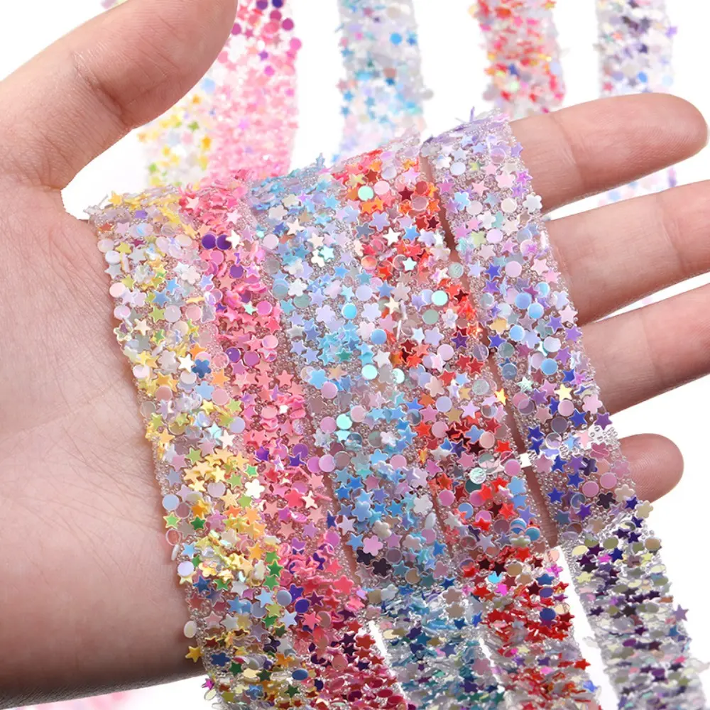 1 Yard 12mm Star Sequins Strips Ribbon Self Adhesive Tape Double Sided Diamond Roll Stickers for DIY Crafts Birthday Decoration