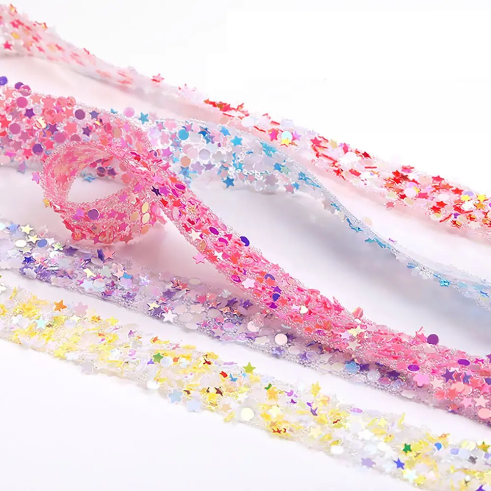 1 Yard 12mm Star Sequins Strips Ribbon Self Adhesive Tape Double Sided Diamond Roll Stickers for DIY Crafts Birthday Decoration