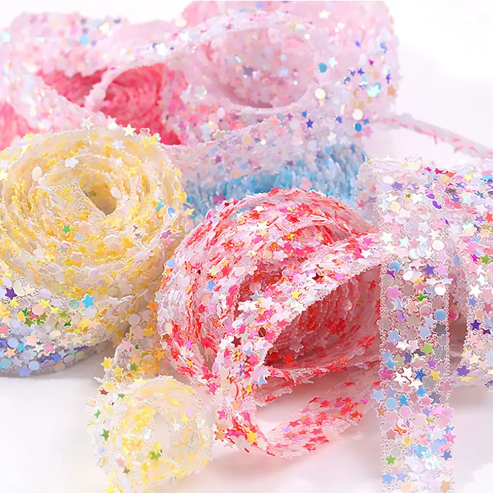 1 Yard 12mm Star Sequins Strips Ribbon Self Adhesive Tape Double Sided Diamond Roll Stickers for DIY Crafts Birthday Decoration