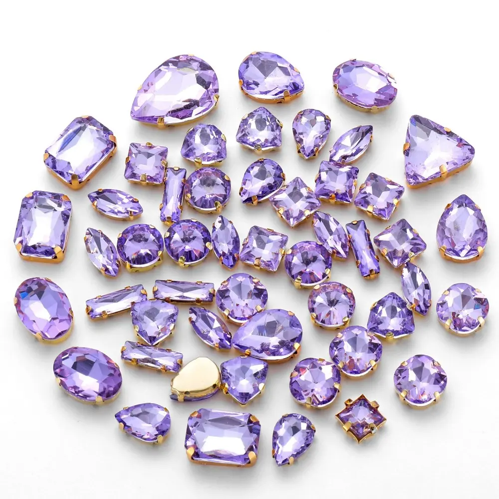 50pcs Diamonds Crystal Glass Beads Mixed Shape Claw Rhinestone Hand Sew On Stones for Dress Wedding Bags Shoes Jewelry DIY Craft