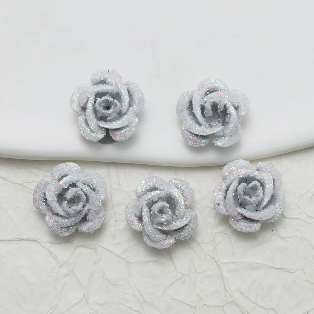 20pcs/Set 15mm Glitter Resin Colorful Rose Flower Flatback Rhinestone Stone Figurines Scrapbook DIY Craft Decor Home Accessories