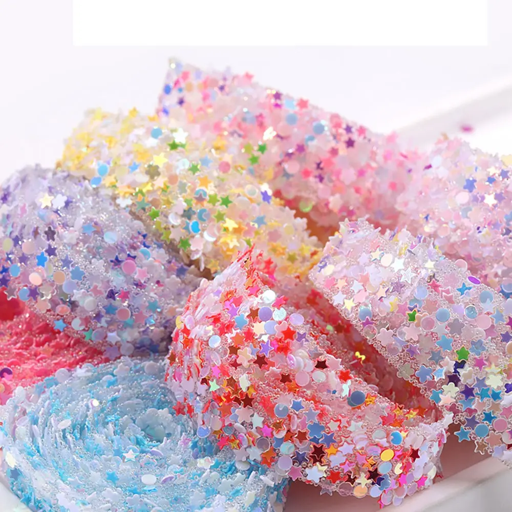 1 Yard 12mm Star Sequins Strips Ribbon Self Adhesive Tape Double Sided Diamond Roll Stickers for DIY Crafts Birthday Decoration