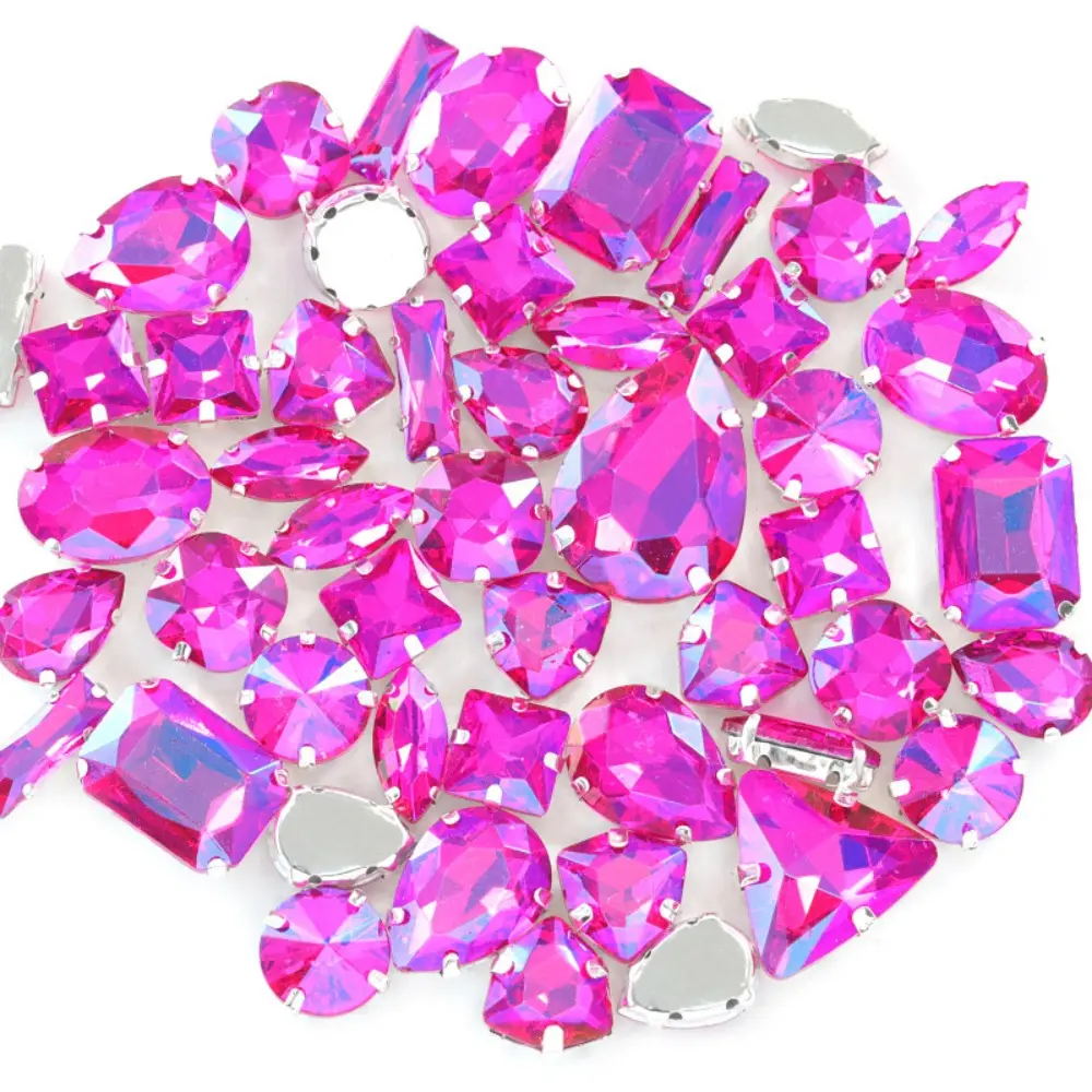 50pcs Diamonds Crystal Glass Beads Mixed Shape Claw Rhinestone Hand Sew On Stones for Dress Wedding Bags Shoes Jewelry DIY Craft