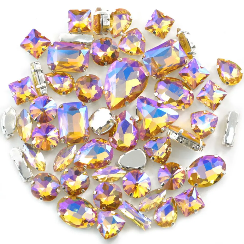 50pcs Diamonds Crystal Glass Beads Mixed Shape Claw Rhinestone Hand Sew On Stones for Dress Wedding Bags Shoes Jewelry DIY Craft