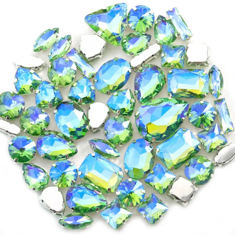 50pcs Diamonds Crystal Glass Beads Mixed Shape Claw Rhinestone Hand Sew On Stones for Dress Wedding Bags Shoes Jewelry DIY Craft