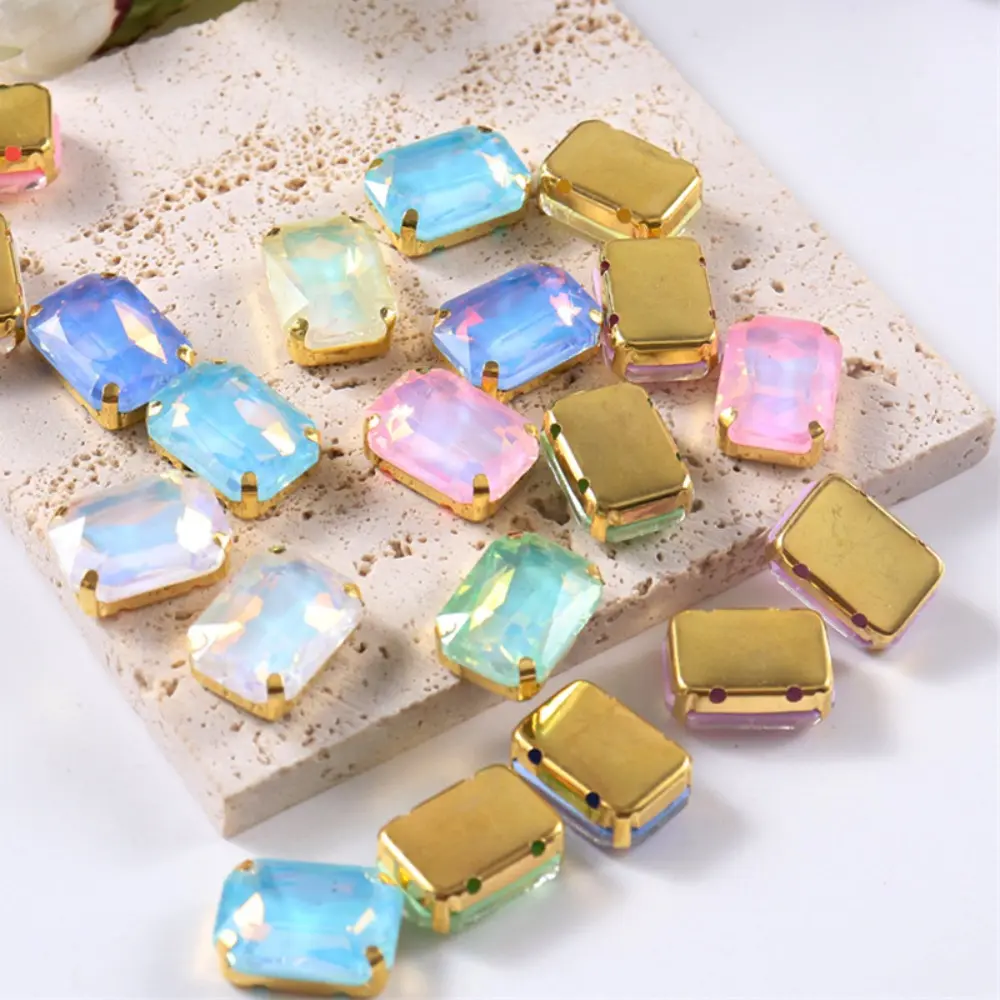 10pcs/Set Rectangular Crystal Glass Beads Rhinestone Hand Sew On Stones Diamonds for Dress Bags Shoes Jewelry Making DIY Crafts