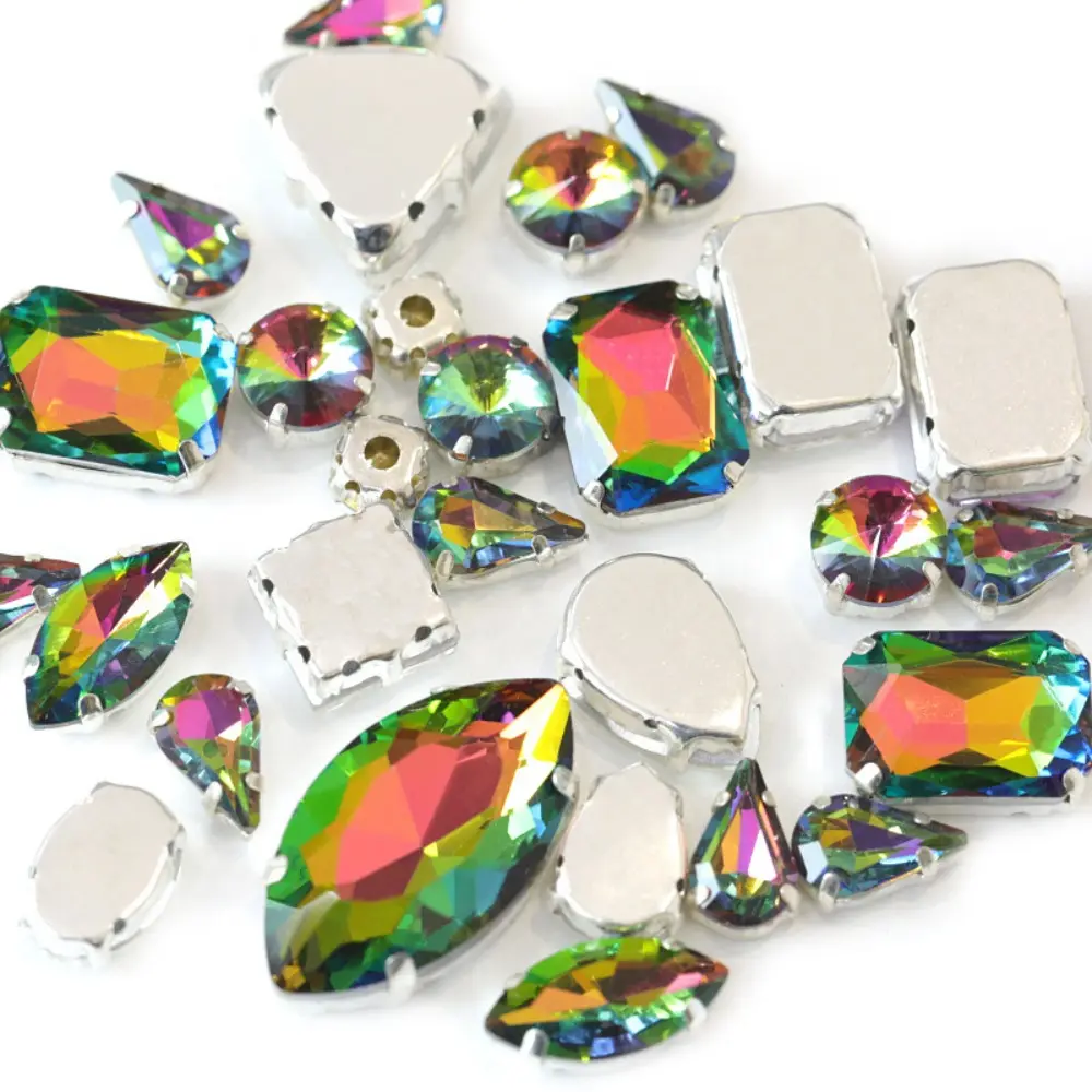 50pcs Diamonds Crystal Glass Beads Mixed Shape Claw Rhinestone Hand Sew On Stones for Dress Wedding Bags Shoes Jewelry DIY Craft