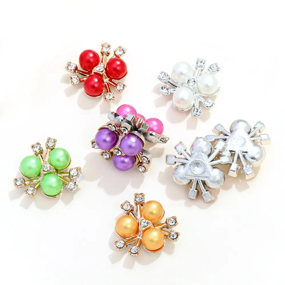 100Pcs/Set Colorful Pearl Flower Rhinestone Buttons Sparkling Flower Crystal Hairpins for Clothes Sewing Accessories DIY Crafts