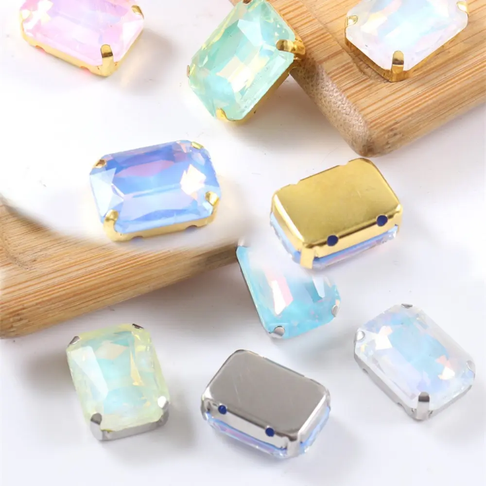 10pcs/Set Rectangular Crystal Glass Beads Rhinestone Hand Sew On Stones Diamonds for Dress Bags Shoes Jewelry Making DIY Crafts