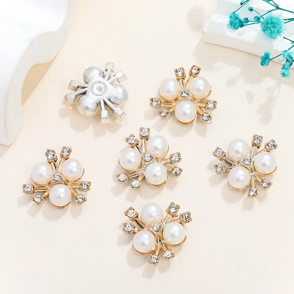 100Pcs/Set Colorful Pearl Flower Rhinestone Buttons Sparkling Flower Crystal Hairpins for Clothes Sewing Accessories DIY Crafts