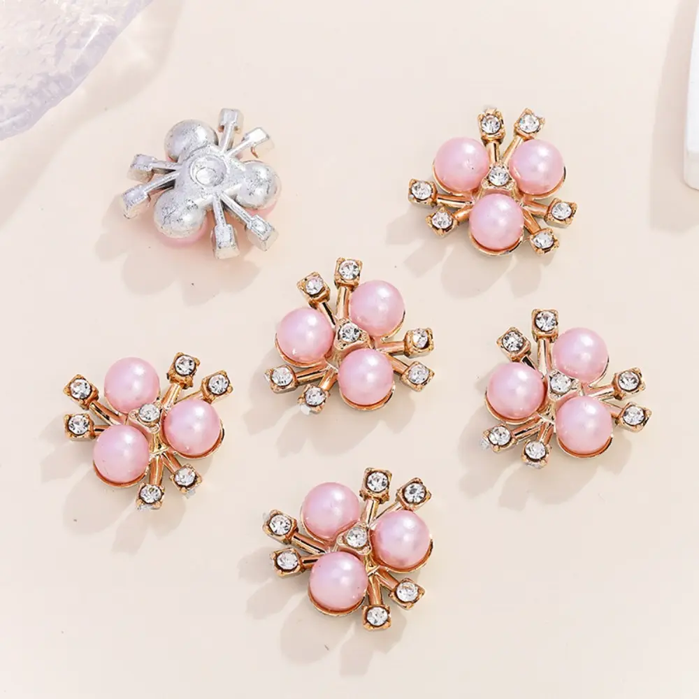 100Pcs/Set Colorful Pearl Flower Rhinestone Buttons Sparkling Flower Crystal Hairpins for Clothes Sewing Accessories DIY Crafts