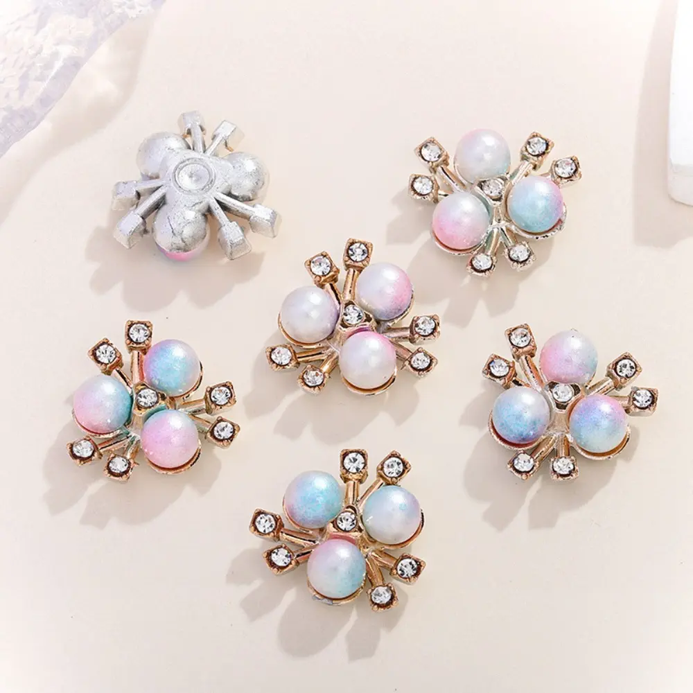 100Pcs/Set Colorful Pearl Flower Rhinestone Buttons Sparkling Flower Crystal Hairpins for Clothes Sewing Accessories DIY Crafts