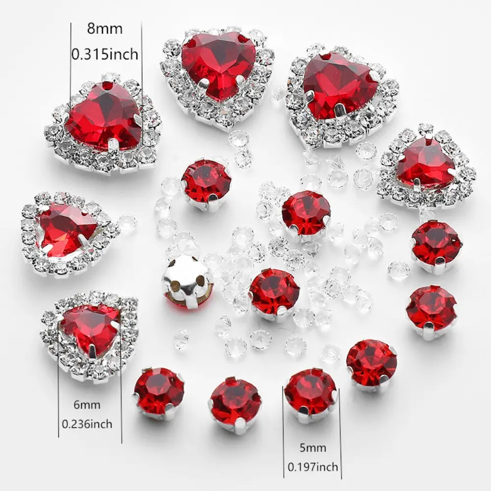 15g/Set AB Colors Heart Shaped Hand Sew on Rhinestones Crystals Glass Flatback Diamonds Stones for DIY Clothes Shoes Hats Bags