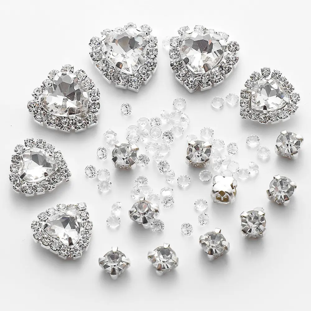 15g/Set AB Colors Heart Shaped Hand Sew on Rhinestones Crystals Glass Flatback Diamonds Stones for DIY Clothes Shoes Hats Bags
