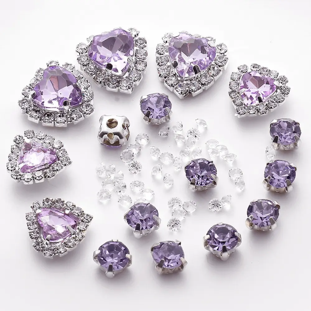 15g/Set AB Colors Heart Shaped Hand Sew on Rhinestones Crystals Glass Flatback Diamonds Stones for DIY Clothes Shoes Hats Bags