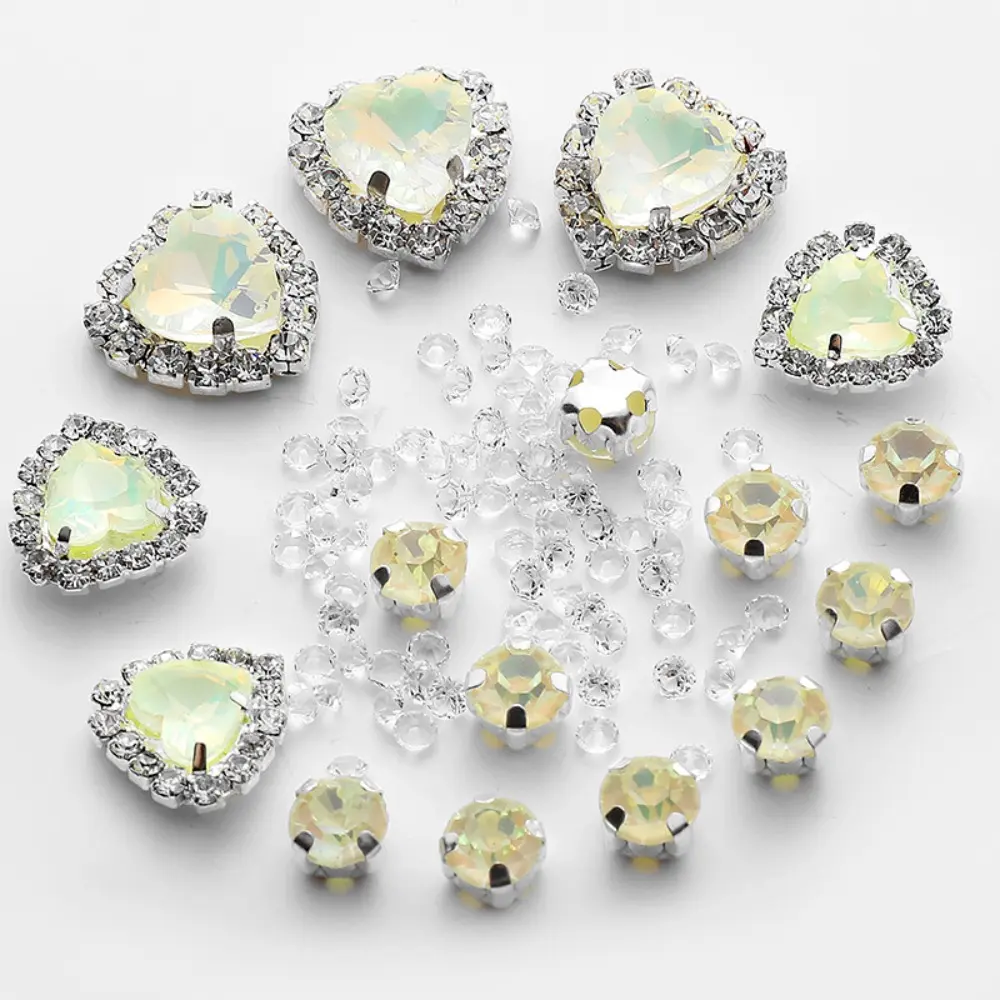 15g/Set AB Colors Heart Shaped Hand Sew on Rhinestones Crystals Glass Flatback Diamonds Stones for DIY Clothes Shoes Hats Bags