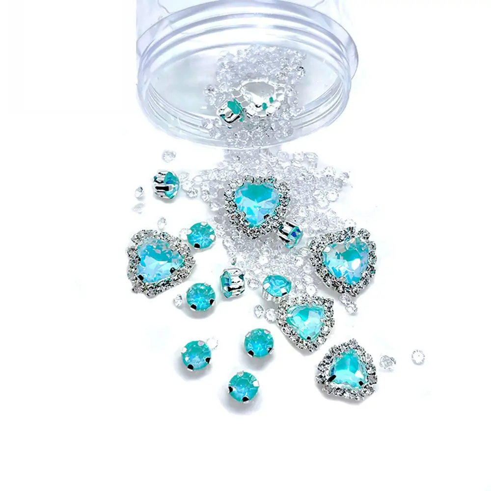 15g/Set AB Colors Heart Shaped Hand Sew on Rhinestones Crystals Glass Flatback Diamonds Stones for DIY Clothes Shoes Hats Bags