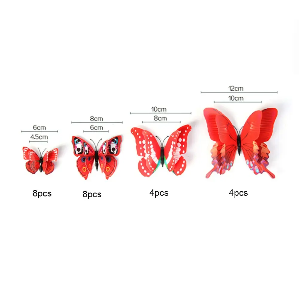 24pcs/Set Double Layer Butterfly Wall Stickers 3D Colorful Butterflies Decals for Crafts DIY Living Room Wall Home Decorations