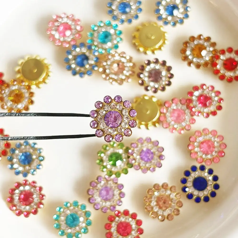 50 Pcs Multicolor Sew on Rhinestones 14mm Flower Crystals Glass Flatback Claw Rhinestones for DIY Jewelry Clothes Shoes Hat Bags