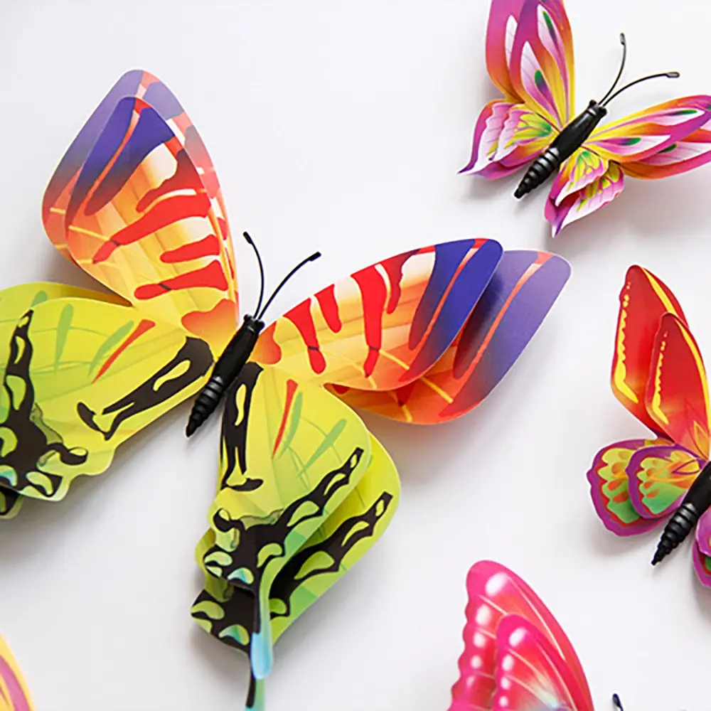 24pcs/Set Double Layer Butterfly Wall Stickers 3D Colorful Butterflies Decals for Crafts DIY Living Room Wall Home Decorations