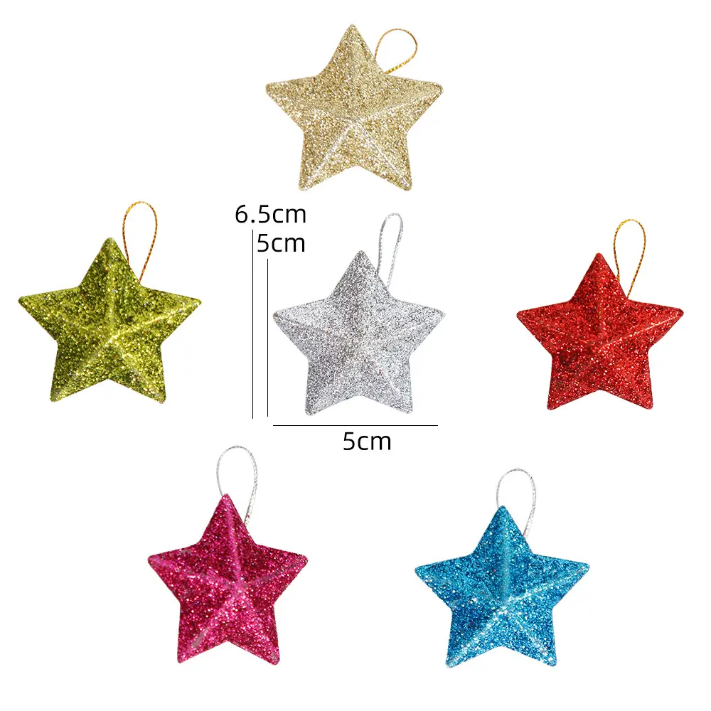 6pcs Glitter Gold Silver Christmas Ornaments 3D Star Embellishments Pendants for Xmas Tree Hanging Christmas Party Decorations