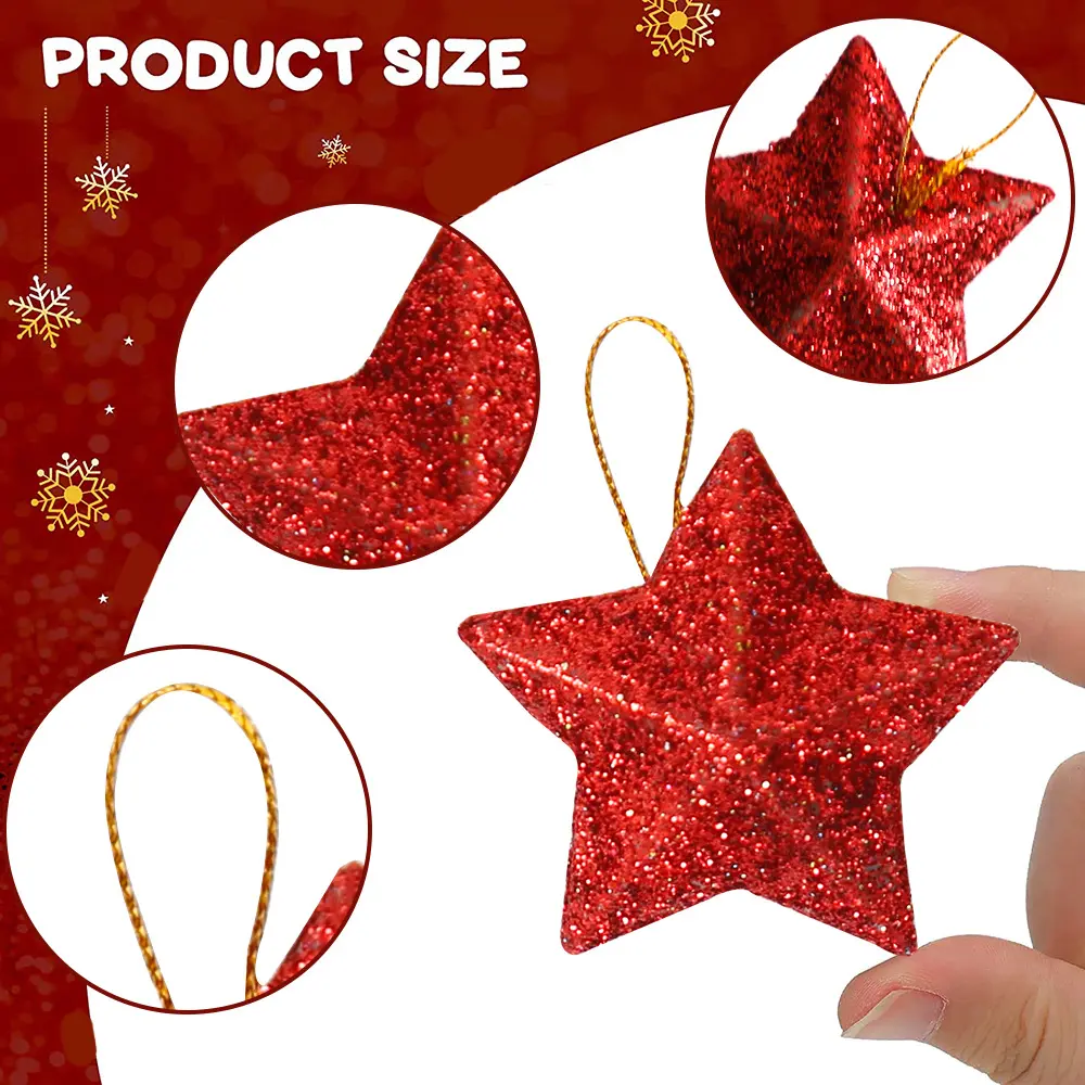 6pcs Glitter Gold Silver Christmas Ornaments 3D Star Embellishments Pendants for Xmas Tree Hanging Christmas Party Decorations