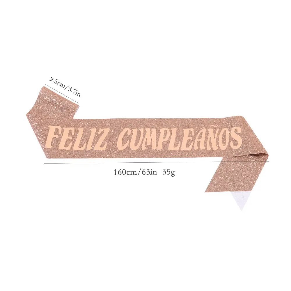 Feliz Cumpleanos Sash Glitter Happy Birthday Sash Spanish Carnival Mexico Theme Birthday Party Decoration Supplies Rose Gold