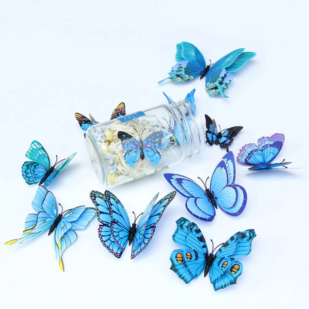 24pcs/Set Double Layer Butterfly Wall Stickers 3D Colorful Butterflies Decals for Crafts DIY Living Room Wall Home Decorations