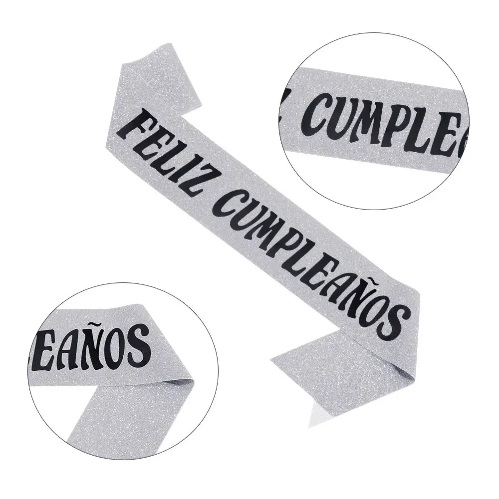 Feliz Cumpleanos Sash Glitter Happy Birthday Sash Spanish Carnival Mexico Theme Birthday Party Decoration Supplies Rose Gold