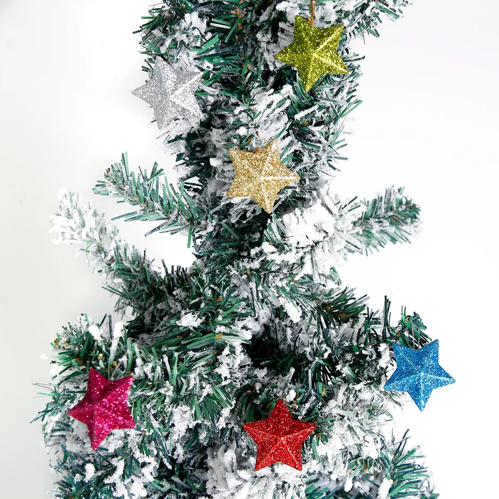 6pcs Glitter Gold Silver Christmas Ornaments 3D Star Embellishments Pendants for Xmas Tree Hanging Christmas Party Decorations
