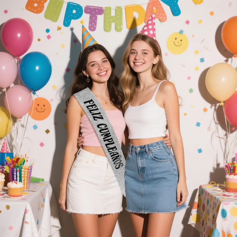 Feliz Cumpleanos Sash Glitter Happy Birthday Sash Spanish Carnival Mexico Theme Birthday Party Decoration Supplies Rose Gold