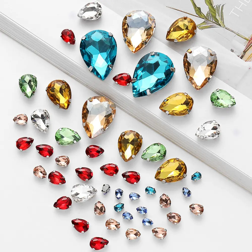 50pcs/Set Teardrop Crystal Glass Beads Mixed Size Rhinestone Hand Sew On Stone Diamond for Dress Bags Jewelry Making DIY Crafts