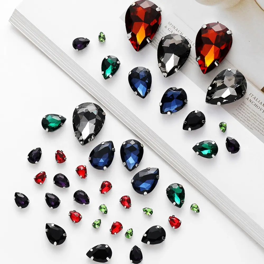 50pcs/Set Teardrop Crystal Glass Beads Mixed Size Rhinestone Hand Sew On Stone Diamond for Dress Bags Jewelry Making DIY Crafts