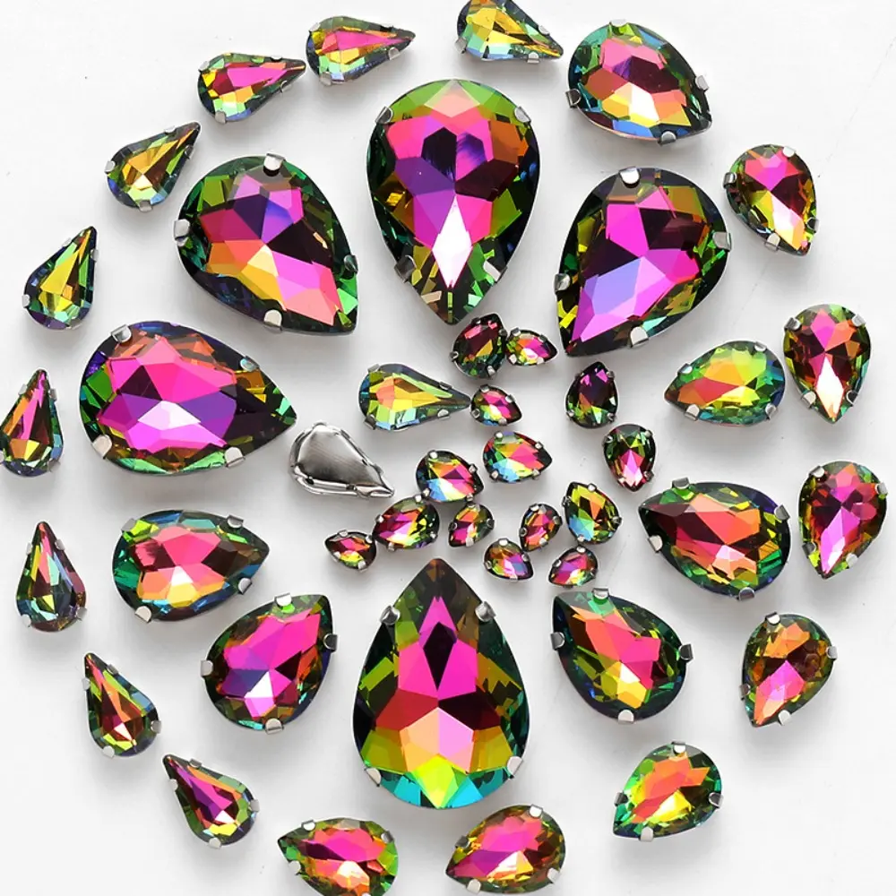 50pcs/Set Teardrop Crystal Glass Beads Mixed Size Rhinestone Hand Sew On Stone Diamond for Dress Bags Jewelry Making DIY Crafts