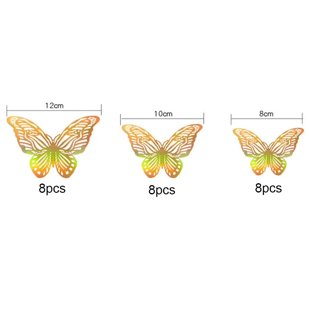 24pcs/Set Golden Butterfly Wall Stickers 3D Hollow Butterflies Decals for Crafts DIY Room Wall Home Wedding Birthday Decorations