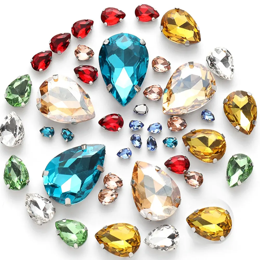 50pcs/Set Teardrop Crystal Glass Beads Mixed Size Rhinestone Hand Sew On Stone Diamond for Dress Bags Jewelry Making DIY Crafts