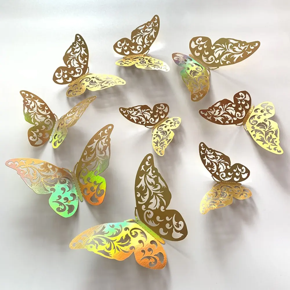 24pcs/Set Golden Butterfly Wall Stickers 3D Hollow Butterflies Decals for Crafts DIY Room Wall Home Wedding Birthday Decorations