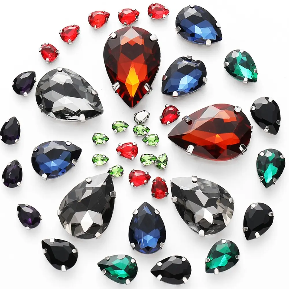 50pcs/Set Teardrop Crystal Glass Beads Mixed Size Rhinestone Hand Sew On Stone Diamond for Dress Bags Jewelry Making DIY Crafts