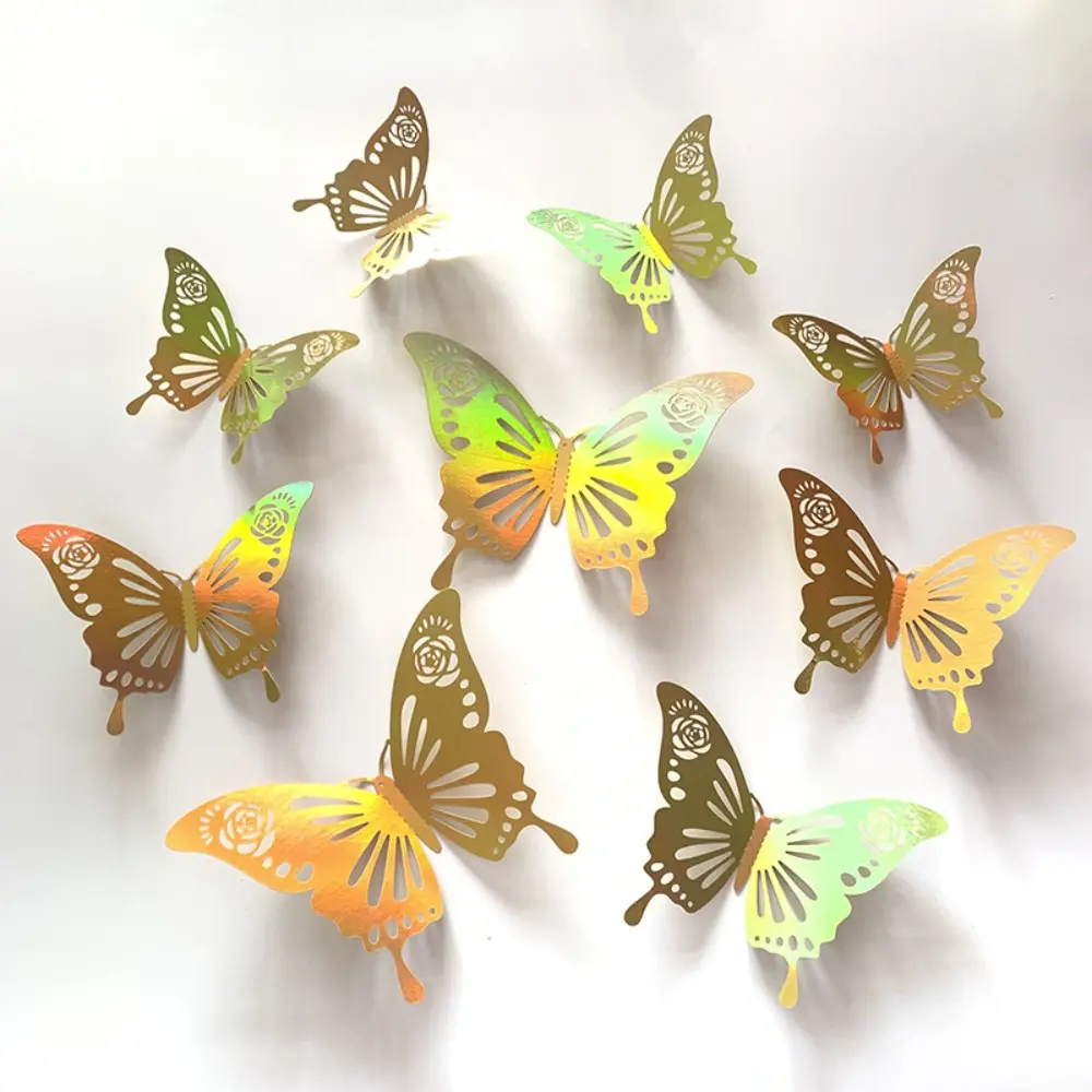24pcs/Set Golden Butterfly Wall Stickers 3D Hollow Butterflies Decals for Crafts DIY Room Wall Home Wedding Birthday Decorations