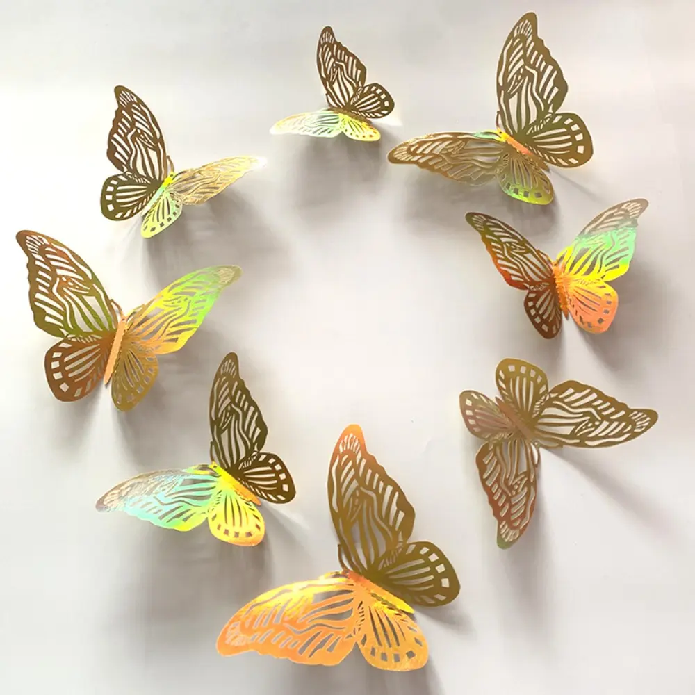 24pcs/Set Golden Butterfly Wall Stickers 3D Hollow Butterflies Decals for Crafts DIY Room Wall Home Wedding Birthday Decorations
