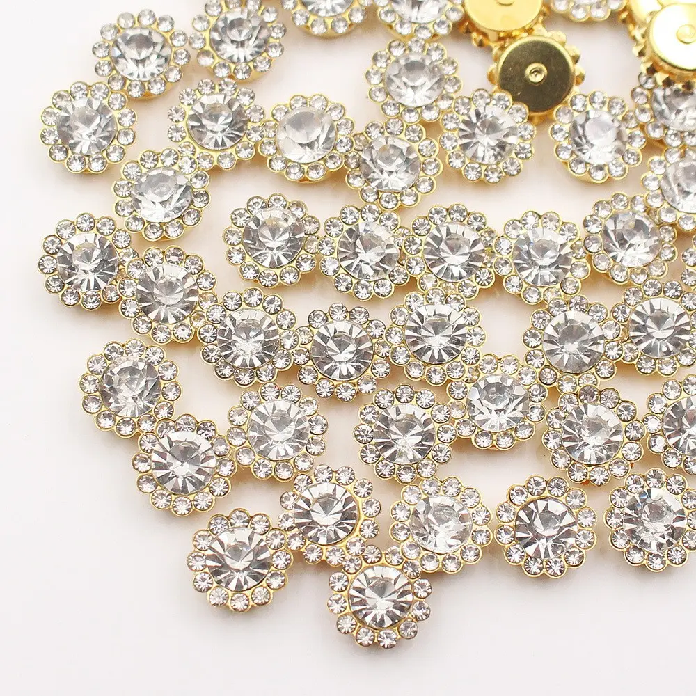 100 Pcs Mixed Colors Sew on Rhinestones 8mm-12mm Flower Crystals Glass Flatback Claw Rhinestones for DIY Clothes Shoes Hats Bags