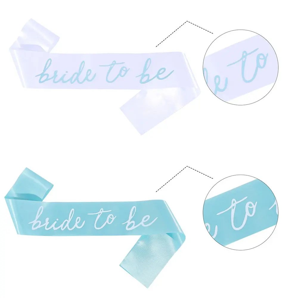 2pcs/Set Blue Bride To Be Satin Sash and Veil for Hen Bachelorette Wedding Engagement Bridal Shower Party Decorations Supplies